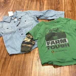 John Deere Green Tractor Tee with Denim button up
